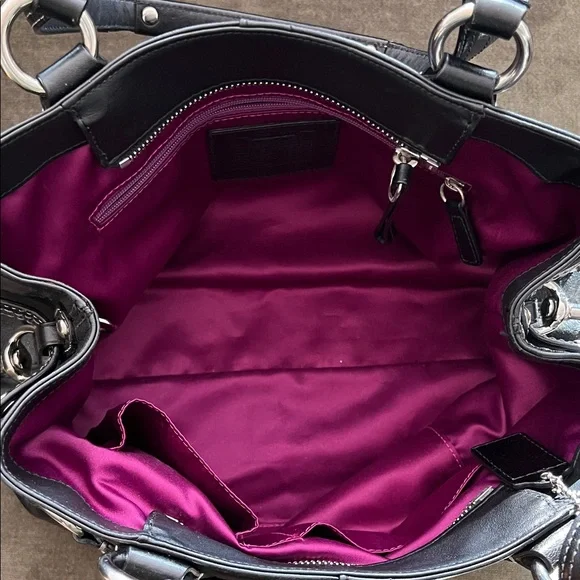 Coach Black Leather Shoulder Bag with Silver Accents